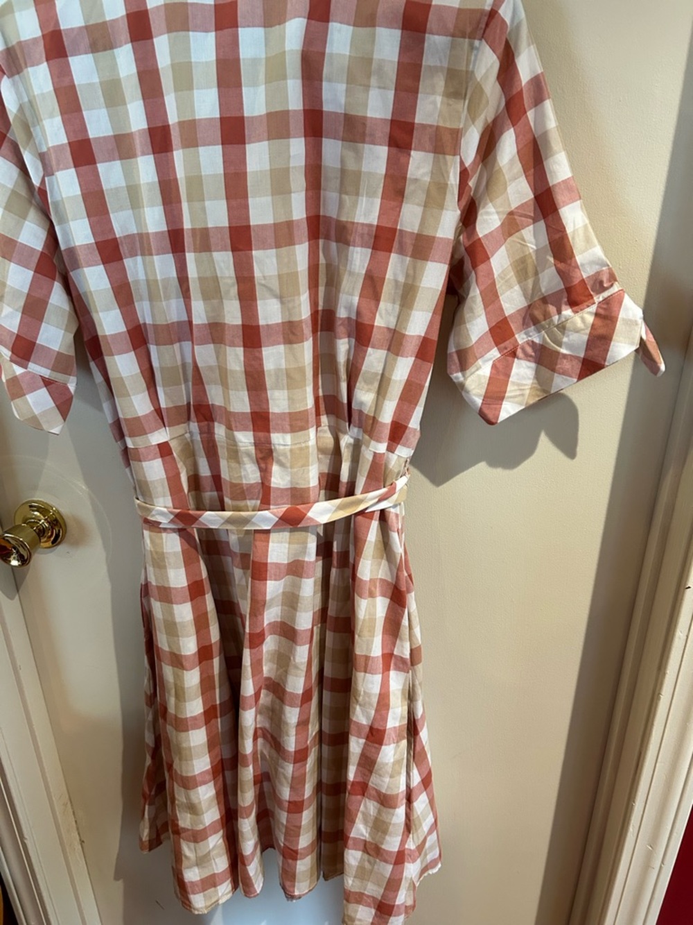Casual Check Shirt Dress in Rust & Cream - Picture 3 of 3